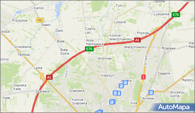 mapa Antoniów gmina Mykanów, Antoniów gmina Mykanów na mapie Targeo