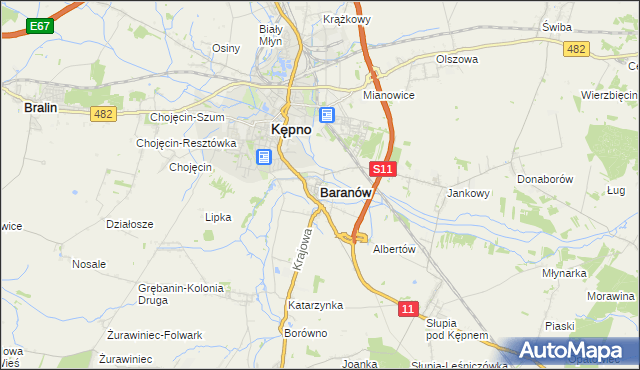 mapa Baranów powiat kępiński, Baranów powiat kępiński na mapie Targeo