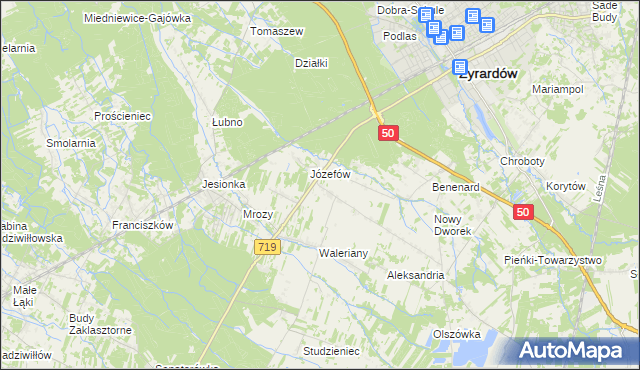 mapa Bednary gmina Puszcza Mariańska, Bednary gmina Puszcza Mariańska na mapie Targeo