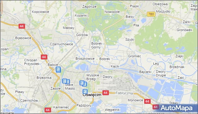 mapa Bobrek gmina Chełmek, Bobrek gmina Chełmek na mapie Targeo