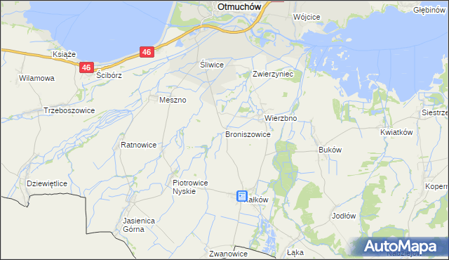 mapa Broniszowice gmina Otmuchów, Broniszowice gmina Otmuchów na mapie Targeo