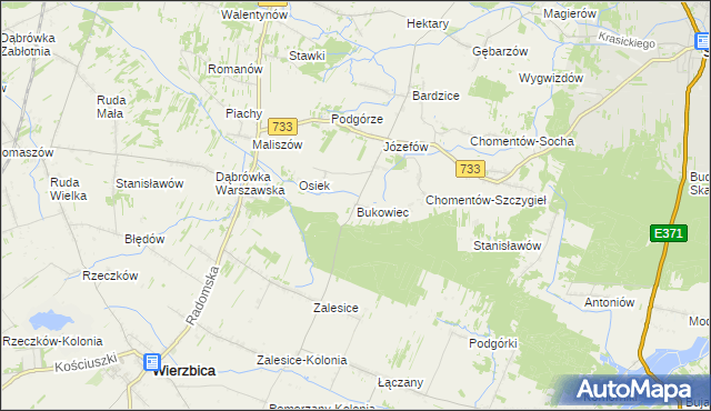 mapa Bukowiec gmina Kowala, Bukowiec gmina Kowala na mapie Targeo