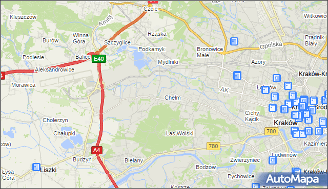 mapa Chełm gmina Kraków, Chełm gmina Kraków na mapie Targeo