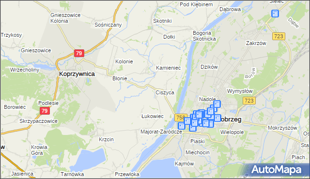 mapa Ciszyca gmina Koprzywnica, Ciszyca gmina Koprzywnica na mapie Targeo