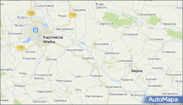 mapa Cło gmina Kazimierza Wielka, Cło gmina Kazimierza Wielka na mapie Targeo