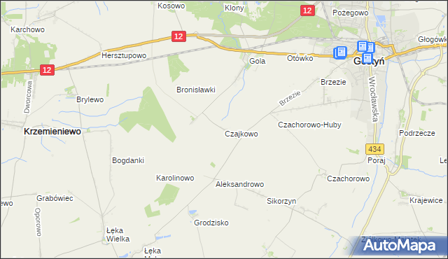 mapa Czajkowo gmina Gostyń, Czajkowo gmina Gostyń na mapie Targeo