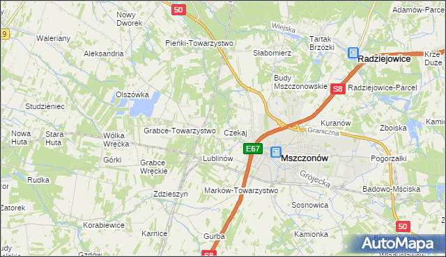mapa Czekaj gmina Mszczonów, Czekaj gmina Mszczonów na mapie Targeo