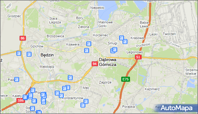 mapa Dąbrowa Górnicza, Dąbrowa Górnicza na mapie Targeo