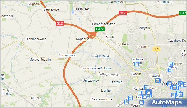 mapa Dąbrowica gmina Jastków, Dąbrowica gmina Jastków na mapie Targeo
