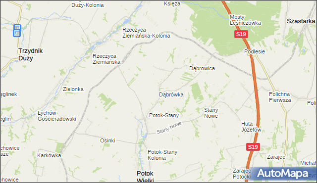 mapa Dąbrówka gmina Potok Wielki, Dąbrówka gmina Potok Wielki na mapie Targeo