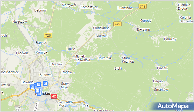 mapa Drutarnia gmina Końskie, Drutarnia gmina Końskie na mapie Targeo