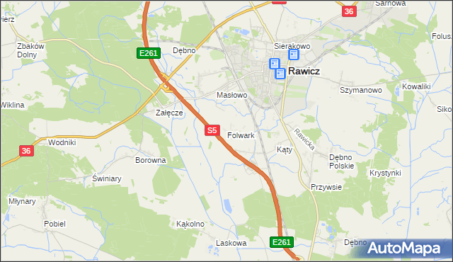 mapa Folwark gmina Rawicz, Folwark gmina Rawicz na mapie Targeo
