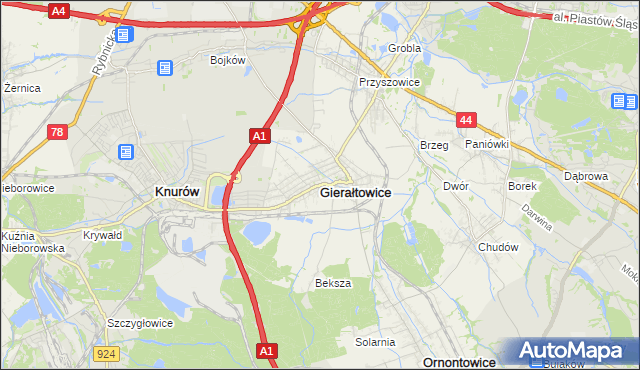 mapa Gierałtowice powiat gliwicki, Gierałtowice powiat gliwicki na mapie Targeo