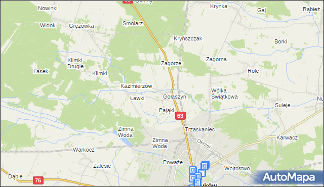 mapa Gołaszyn gmina Łuków, Gołaszyn gmina Łuków na mapie Targeo