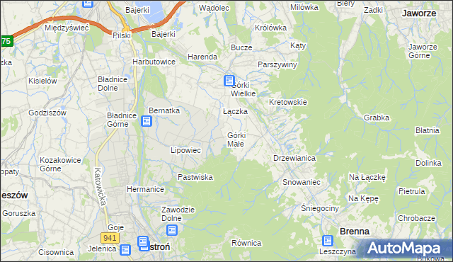 mapa Górki Małe gmina Brenna, Górki Małe gmina Brenna na mapie Targeo