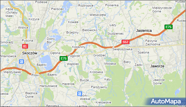 mapa Grodziec gmina Jasienica, Grodziec gmina Jasienica na mapie Targeo