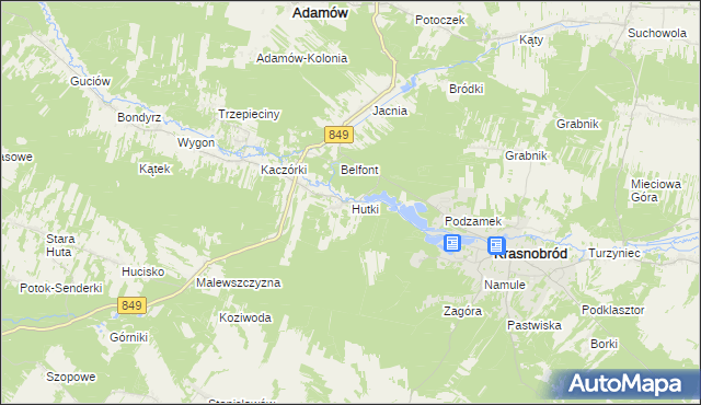 mapa Hutki gmina Krasnobród, Hutki gmina Krasnobród na mapie Targeo