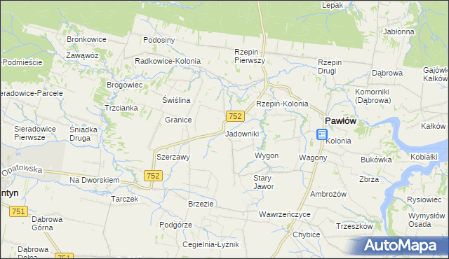 mapa Jadowniki gmina Pawłów, Jadowniki gmina Pawłów na mapie Targeo