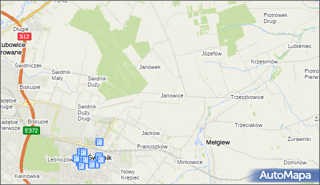 mapa Janowice gmina Mełgiew, Janowice gmina Mełgiew na mapie Targeo