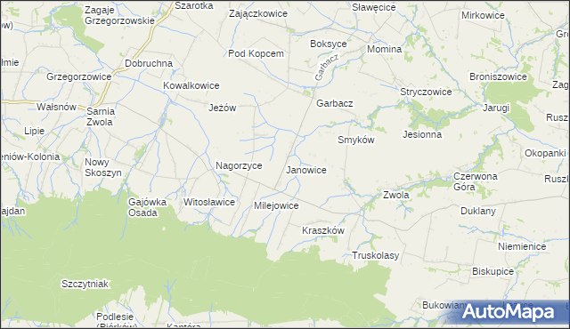 mapa Janowice gmina Waśniów, Janowice gmina Waśniów na mapie Targeo