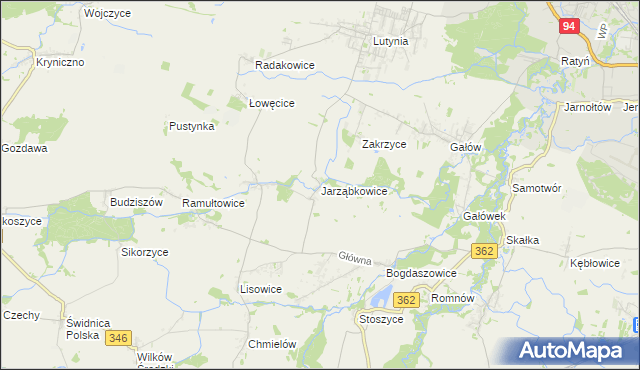mapa Jarząbkowice gmina Kostomłoty, Jarząbkowice gmina Kostomłoty na mapie Targeo