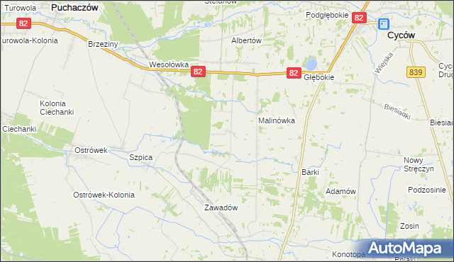 mapa Jasieniec gmina Puchaczów, Jasieniec gmina Puchaczów na mapie Targeo