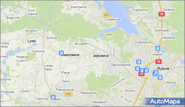 mapa Jejkowice, Jejkowice na mapie Targeo