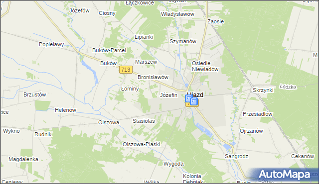 mapa Józefin gmina Ujazd, Józefin gmina Ujazd na mapie Targeo