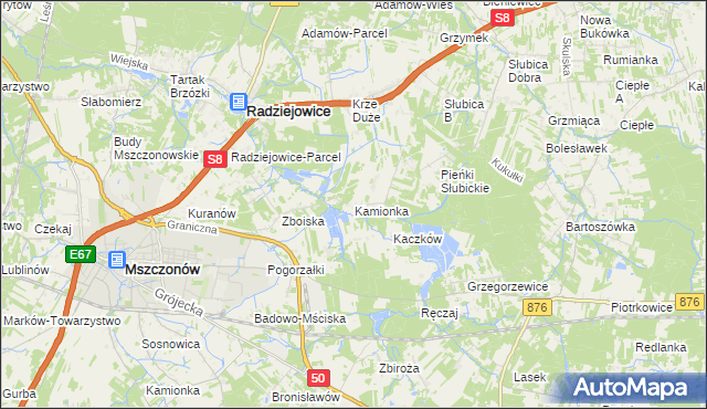 mapa Kamionka gmina Radziejowice, Kamionka gmina Radziejowice na mapie Targeo
