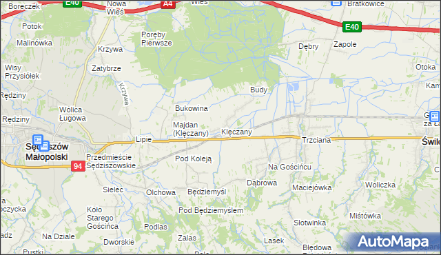 mapa Klęczany gmina Sędziszów Małopolski, Klęczany gmina Sędziszów Małopolski na mapie Targeo