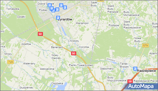 mapa Korytów gmina Radziejowice, Korytów gmina Radziejowice na mapie Targeo