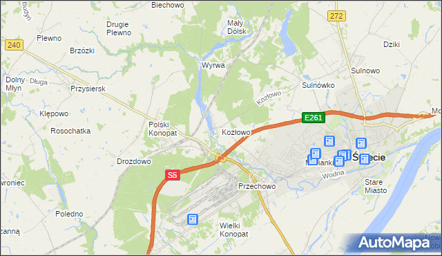 mapa Kozłowo gmina Świecie, Kozłowo gmina Świecie na mapie Targeo