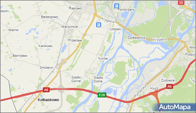 mapa Kurów gmina Kołbaskowo, Kurów gmina Kołbaskowo na mapie Targeo