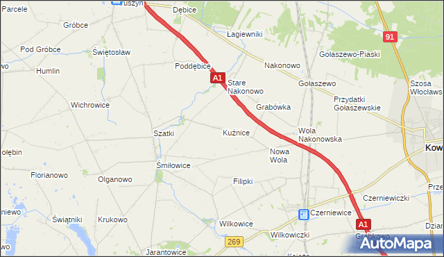 mapa Kuźnice gmina Choceń, Kuźnice gmina Choceń na mapie Targeo