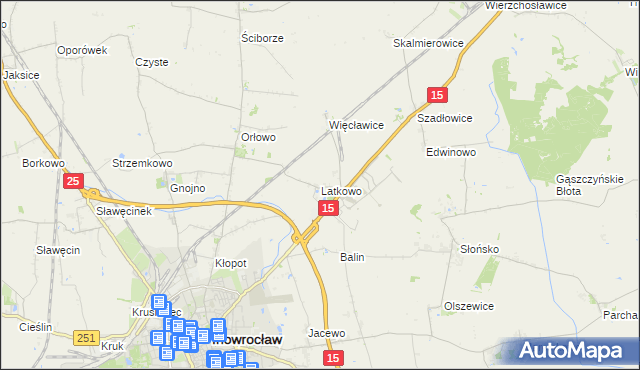 mapa Latkowo gmina Inowrocław, Latkowo gmina Inowrocław na mapie Targeo