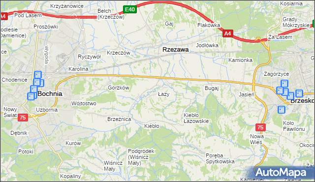 mapa Łazy gmina Rzezawa, Łazy gmina Rzezawa na mapie Targeo