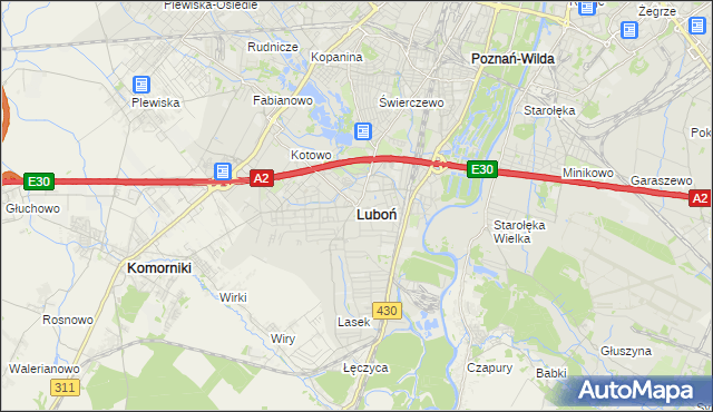 mapa Luboń powiat poznański, Luboń powiat poznański na mapie Targeo