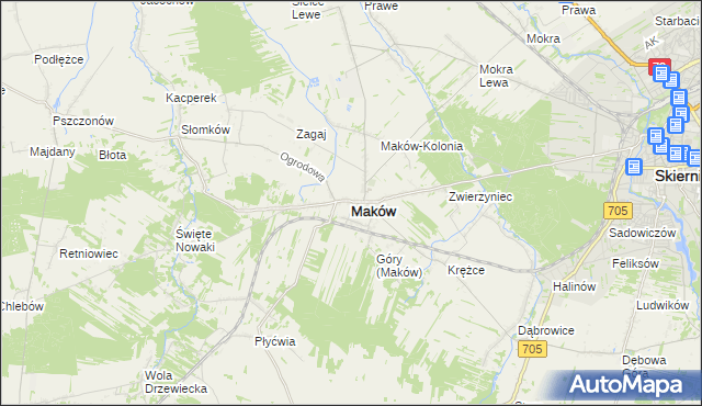 mapa Maków powiat skierniewicki, Maków powiat skierniewicki na mapie Targeo