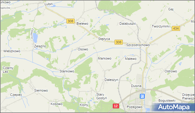 mapa Markowo gmina Gostyń, Markowo gmina Gostyń na mapie Targeo