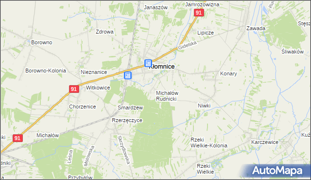 mapa Michałów gmina Kłomnice, Michałów gmina Kłomnice na mapie Targeo