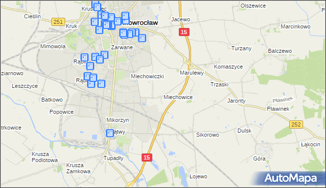 mapa Miechowice gmina Inowrocław, Miechowice gmina Inowrocław na mapie Targeo