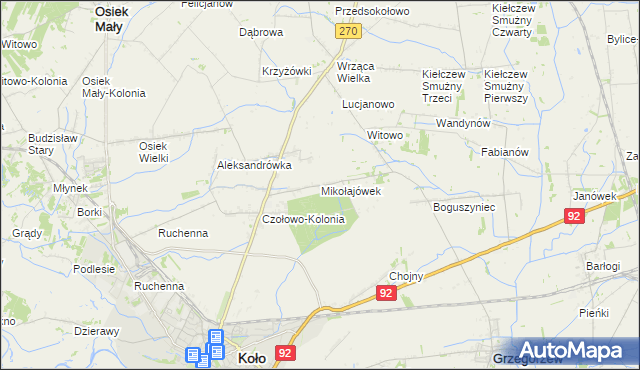 mapa Mikołajówek gmina Koło, Mikołajówek gmina Koło na mapie Targeo