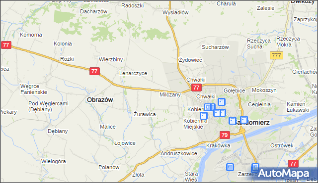 mapa Milczany gmina Samborzec, Milczany gmina Samborzec na mapie Targeo