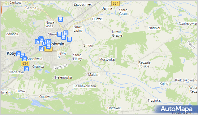 mapa Mostówka gmina Wołomin, Mostówka gmina Wołomin na mapie Targeo