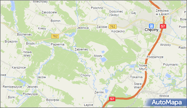 mapa Mosty gmina Chęciny, Mosty gmina Chęciny na mapie Targeo