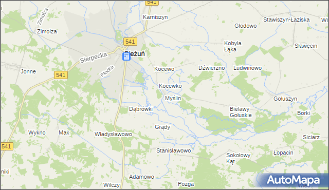 mapa Myślin, Myślin na mapie Targeo