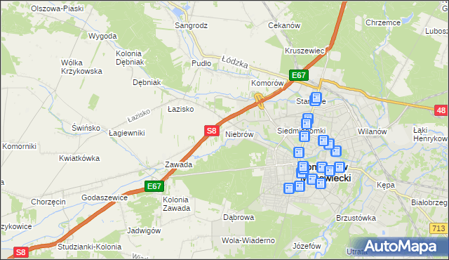 mapa Niebrów, Niebrów na mapie Targeo