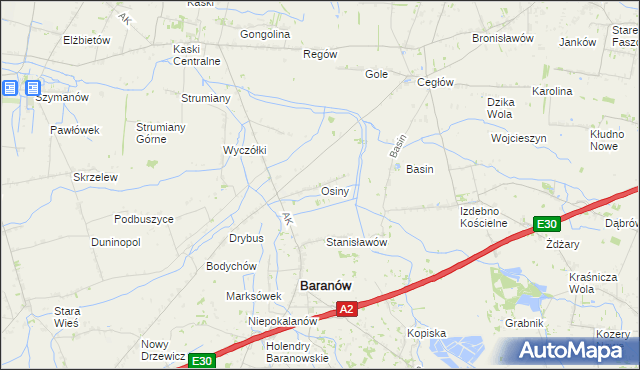 mapa Osiny gmina Baranów, Osiny gmina Baranów na mapie Targeo