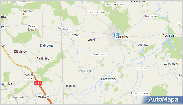 mapa Pawłowice gmina Żerków, Pawłowice gmina Żerków na mapie Targeo