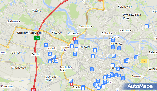 mapa Popowice gmina Wrocław, Popowice gmina Wrocław na mapie Targeo